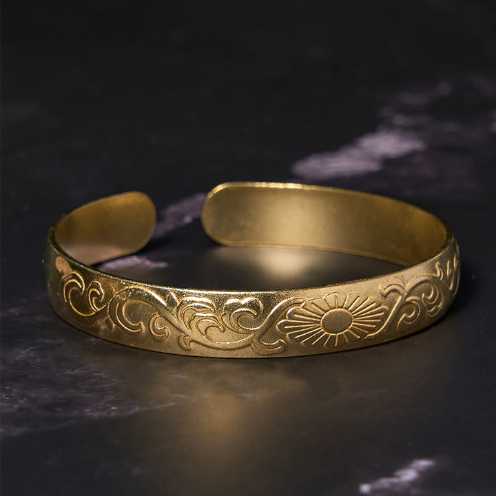 Buddha Stonesデイジーフラワー ツル 銅 真鍮 幸運 セルフケア カフ ブレスレット バングル