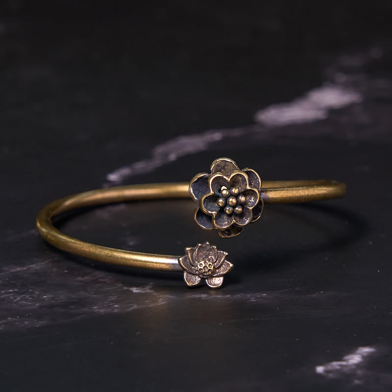 Buddha Stones桃の花 銅 真鍮 ヒーリングブレスレット バングル