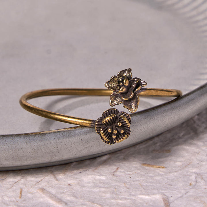 Buddha Stones桃の花 銅 真鍮 ヒーリングブレスレット バングル