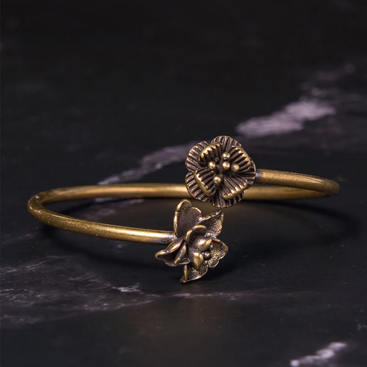 Buddha Stones桃の花 銅 真鍮 ヒーリングブレスレット バングル