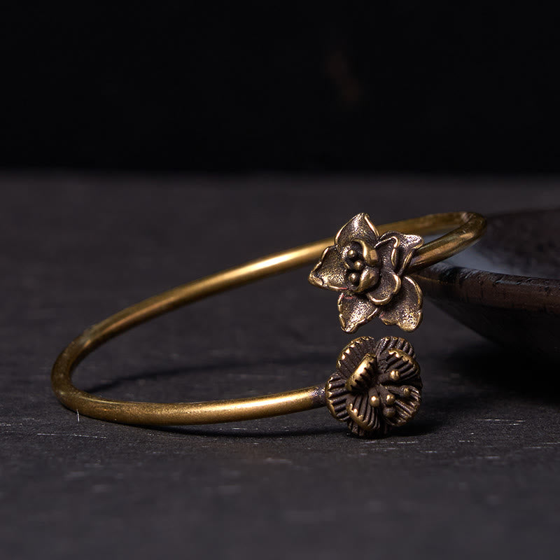 Buddha Stones桃の花 銅 真鍮 ヒーリングブレスレット バングル