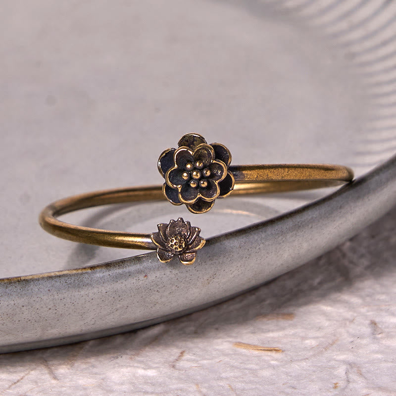 Buddha Stones桃の花 銅 真鍮 ヒーリングブレスレット バングル