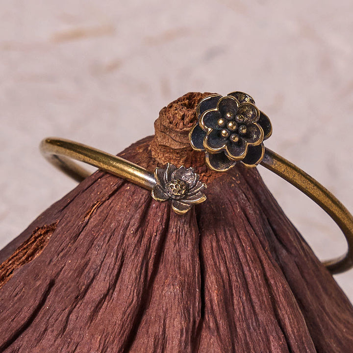 Buddha Stones桃の花 銅 真鍮 ヒーリングブレスレット バングル