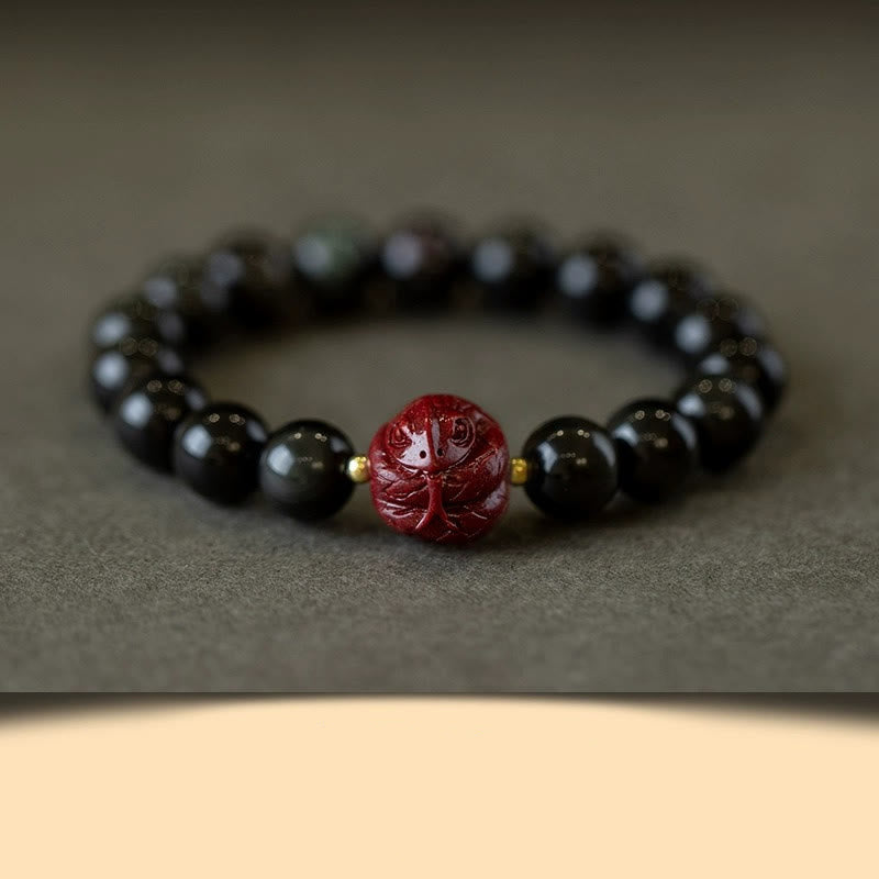 Buddha Stones十二支 天然黒曜石 辰砂 浄化ブレスレット