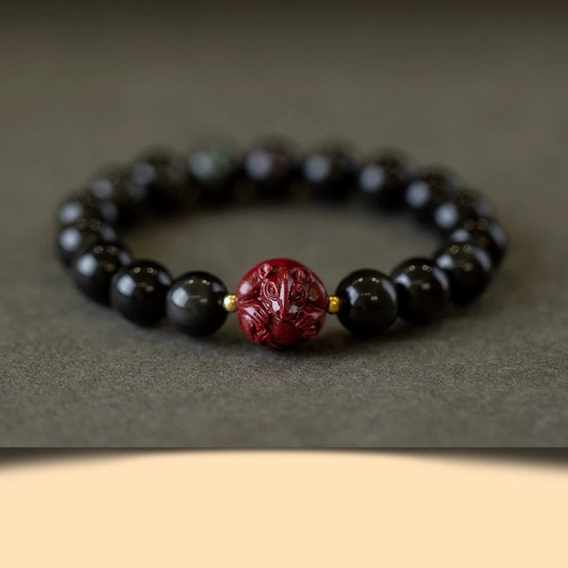 Buddha Stones十二支 天然黒曜石 辰砂 浄化ブレスレット