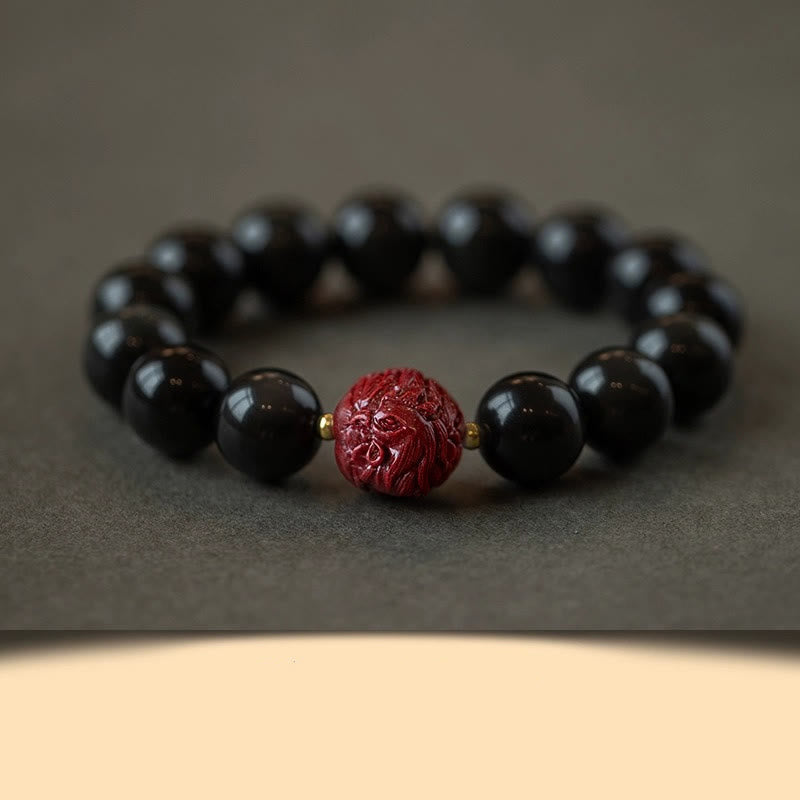 Buddha Stones十二支 天然黒曜石 辰砂 浄化ブレスレット