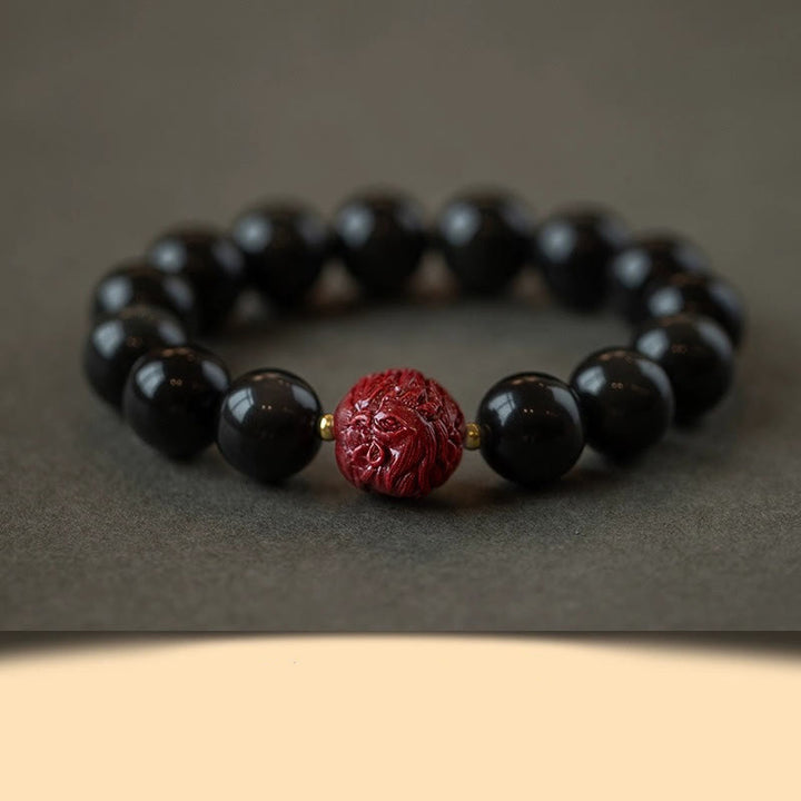 Buddha Stones十二支 天然黒曜石 辰砂 浄化ブレスレット