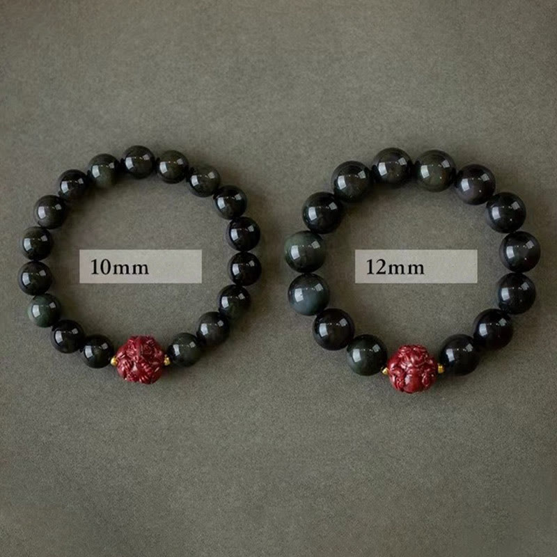 Buddha Stones十二支 天然黒曜石 辰砂 浄化ブレスレット