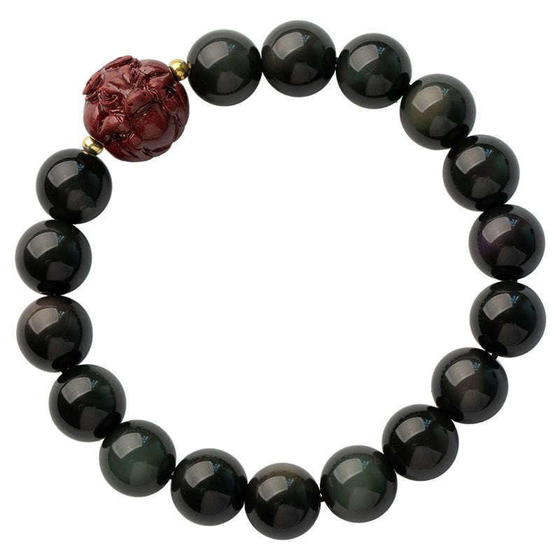 Buddha Stones十二支 天然黒曜石 辰砂 浄化ブレスレット