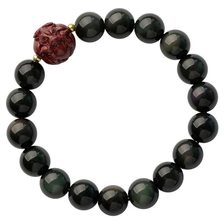 Buddha Stones十二支 天然黒曜石 辰砂 浄化ブレスレット