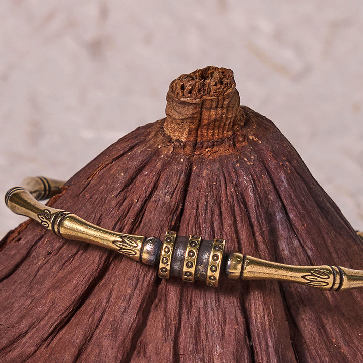 Buddha Stones竹 蓮の花 銅 真鍮 平和ブレスレット バングル