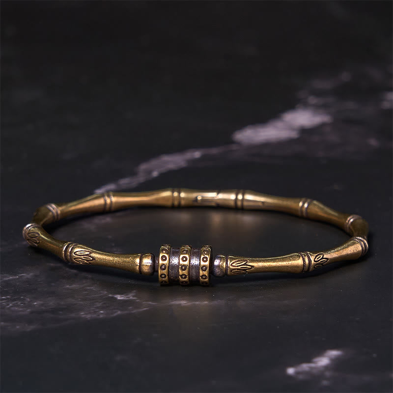 Buddha Stones竹 蓮の花 銅 真鍮 平和ブレスレット バングル