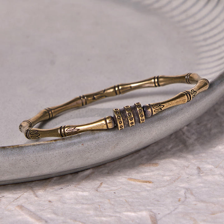 Buddha Stones竹 蓮の花 銅 真鍮 平和ブレスレット バングル