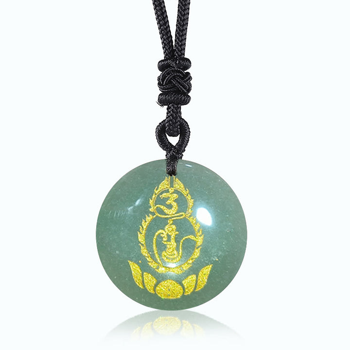Buddha Stonesひょうたん 蓮 台座 模様 金剛杵 守護 マントラ 天然 各種 水晶 黒曜石 成就 ネックレス ペンダント - グリーンアベンチュリン - image 5