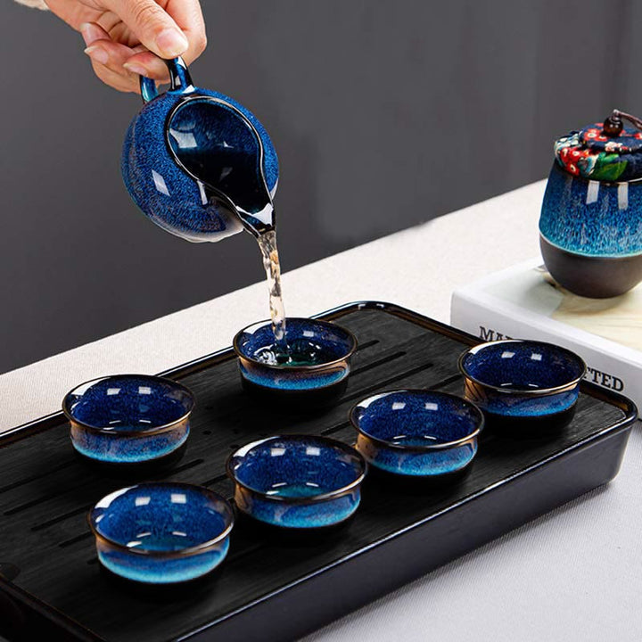 Buddha Stonesブルーグラデーションカラー 中国功夫茶 陶器ティーポット ポータブルギフトバッグボックスセット