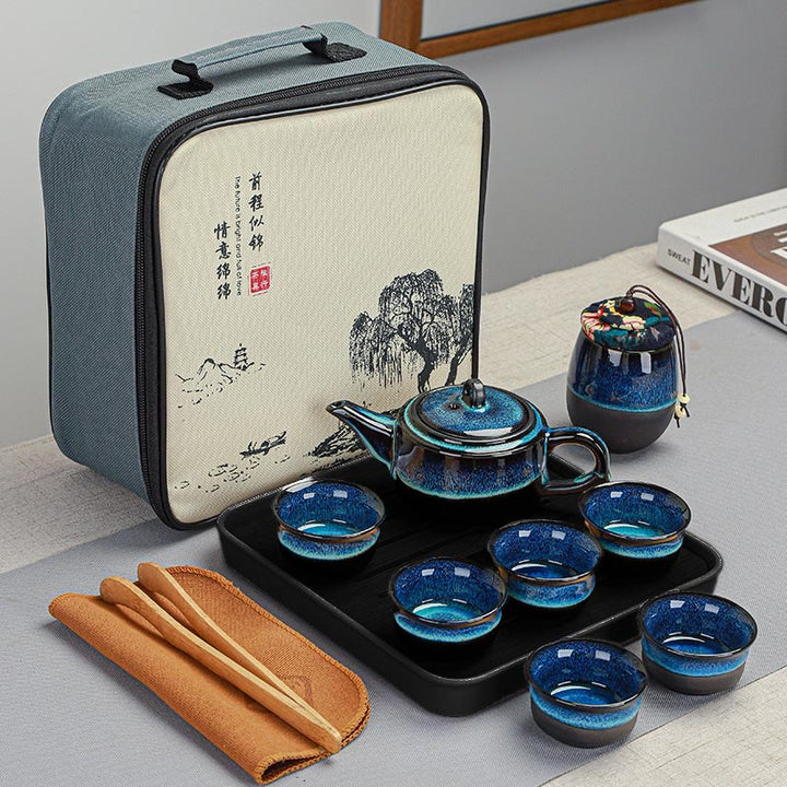 Buddha Stonesブルーグラデーションカラー 中国功夫茶 陶器ティーポット ポータブルギフトバッグボックスセット