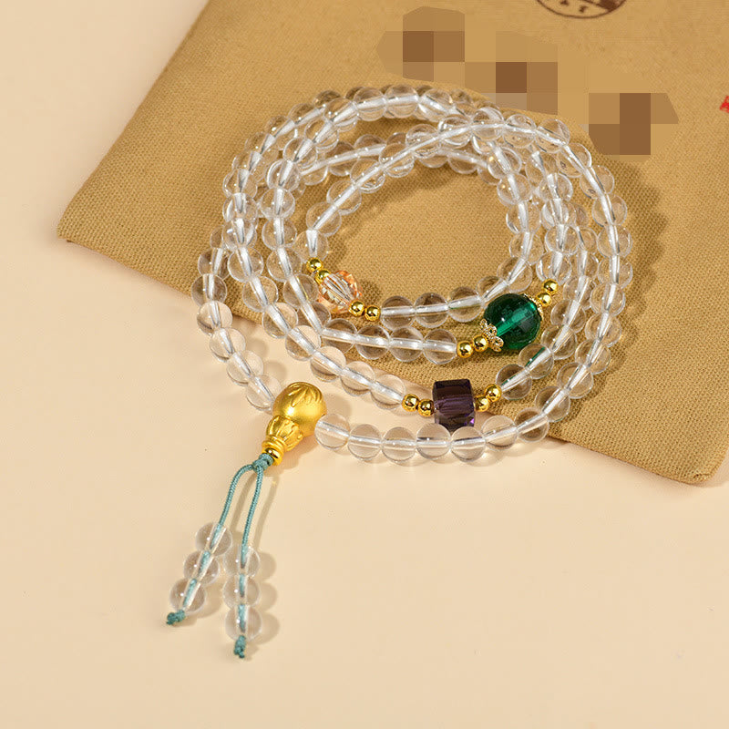 Buddha Stones108個入りMalaビーズ ホワイトクリスタル クラリティブレスレット