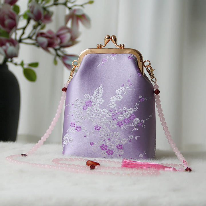 Buddha Stonesのレトロな中国刺繍パールチェーンクロスボディバッグショルダーバッグ - オーキッドプラム 14×6×18cm - image 33
