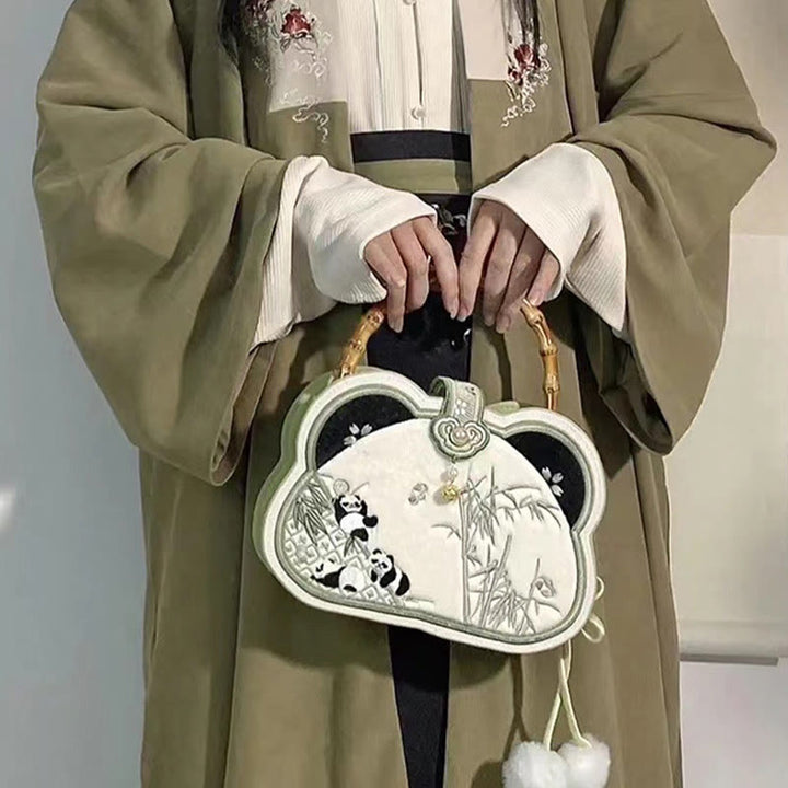 Buddha Stonesパンダ竹刺繍パールチェーン中国結びタッセルクロスボディバッグハンドバッグ