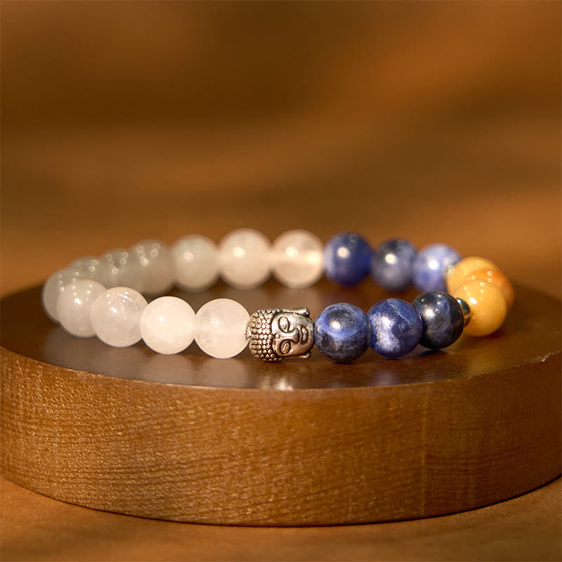 Buddha Stones天然ブラックオニキス ホワイトストーン グリーンアベンチュリン タイガーアイアゲート ミックスカラー 仏陀頭守護ブレスレット