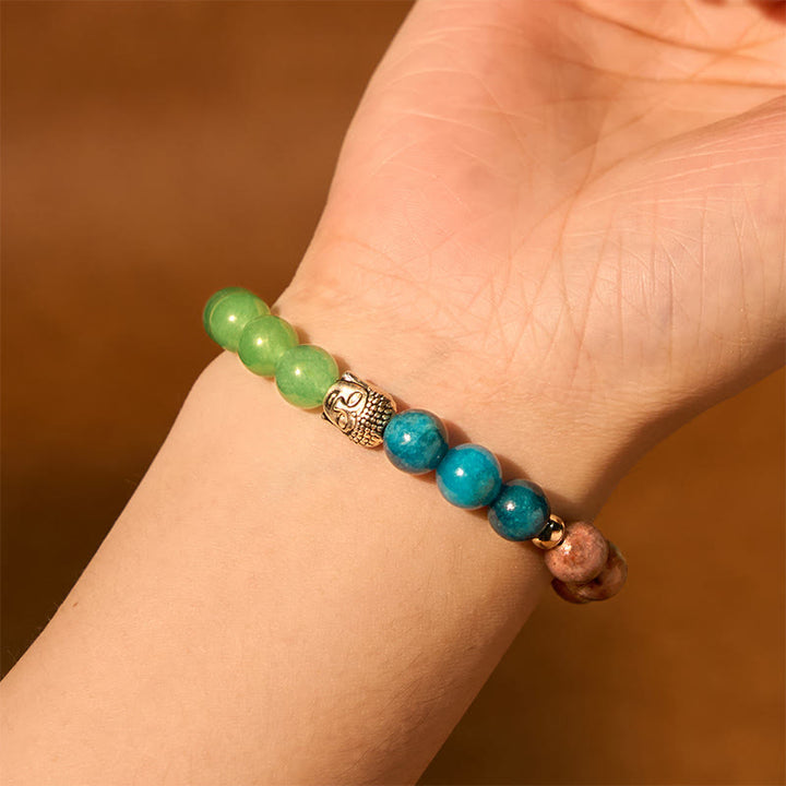 Buddha Stones天然ブラックオニキス ホワイトストーン グリーンアベンチュリン タイガーアイアゲート ミックスカラー 仏陀頭守護ブレスレット