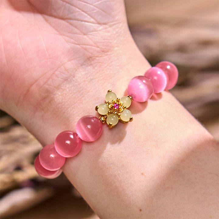 Buddha Stonesキャッツアイ クリソベリル フラワーラブブレスレット