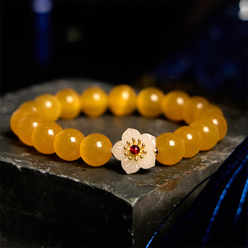 Buddha Stonesキャッツアイ クリソベリル フラワーラブブレスレット