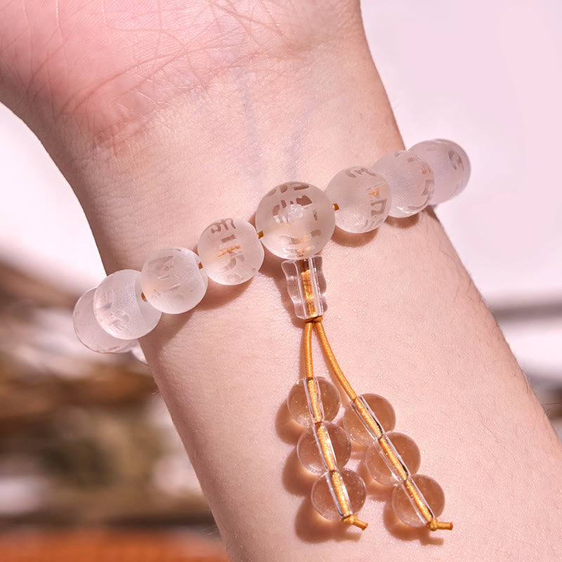 Buddha Stonesチベット ホワイトクリスタル ブラックオニキスオーム・マニ・パドメ・フム瞑想ブレスレット