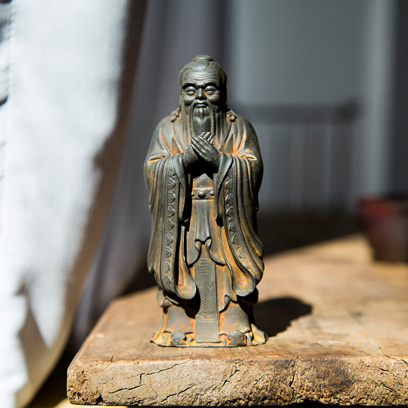Buddha Stones手作り 孔子 鉄粉 錆 鋳造 樹脂 像 家の装飾