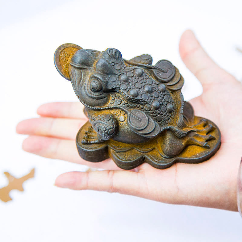 Buddha Stones手作り 風水 カエル ヒキガエル 銅貨 鉄粉 錆 鋳造 樹脂 像 家の装飾