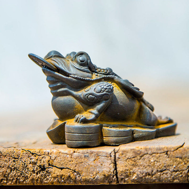 Buddha Stones手作り 風水 カエル ヒキガエル 銅貨 鉄粉 錆 鋳造 樹脂 像 家の装飾
