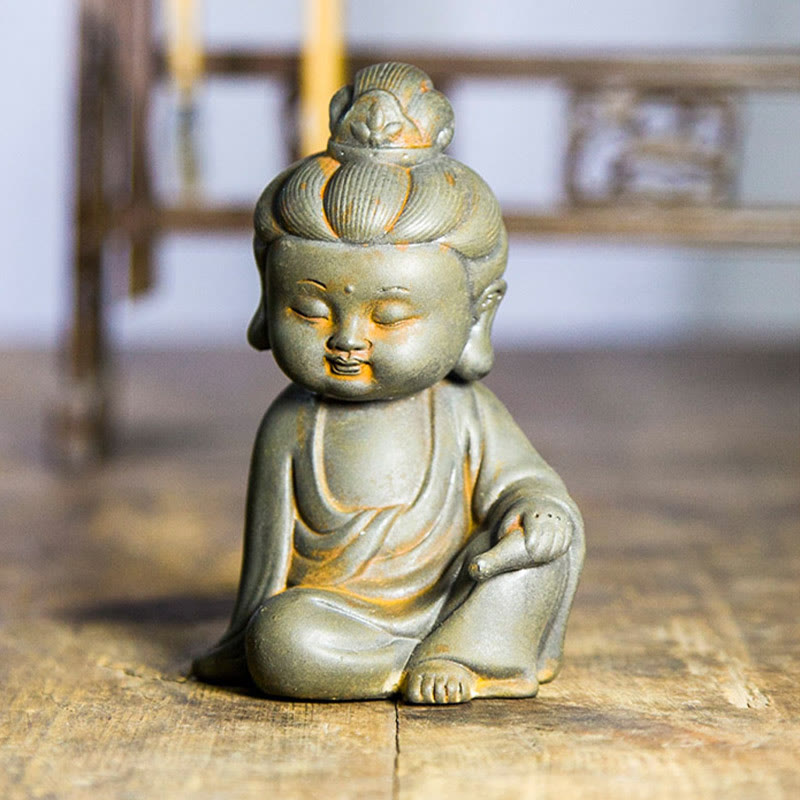 Buddha Stones手作り地蔵観音観音観音菩薩如来鉄粉錆キャスト樹脂像家の装飾