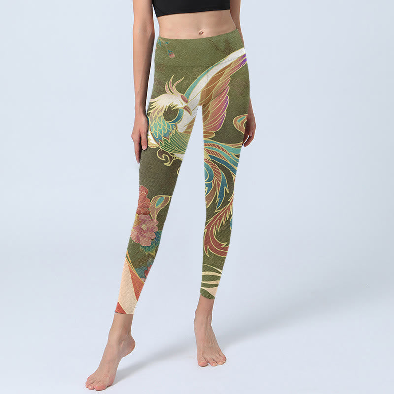 Buddha Stonesと鮮やかなフェニックスの花柄プリントのジムレギンス レディース ヨガパンツ - image 6