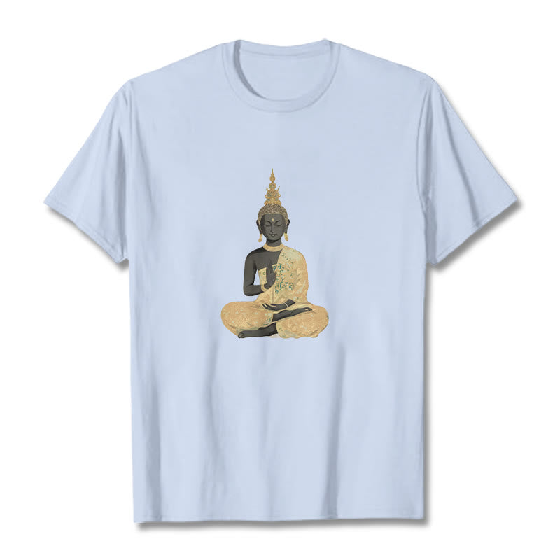 Buddha Stones、瞑想する仏陀の模様、コットンTシャツ - ライトシアン - 2XL - image 16