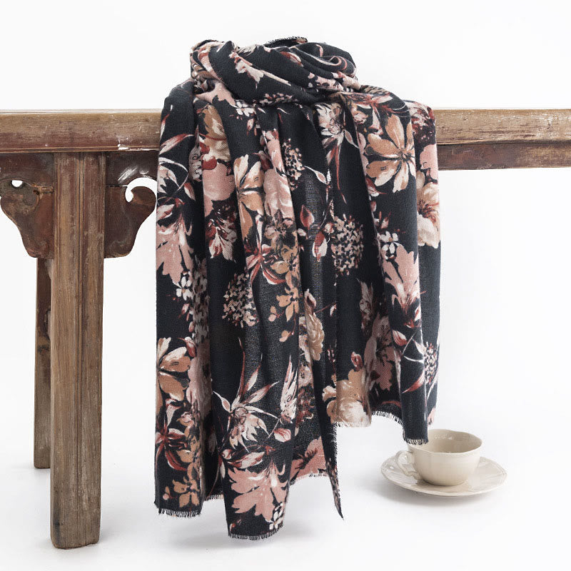 Buddha Stonesチベットの咲く菊バラの花柄ショール秋冬ソフト暖かいスカーフラップ