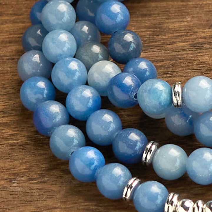 Buddha Stones 108Malaビーズ マルチレイヤー ナチュラル ブルー アベンチュリン ロータス カームブレスレット