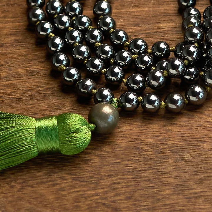 Buddha Stones 108Malaビーズ 天然石 ヘマタイト タッセル パワフルブレスレット