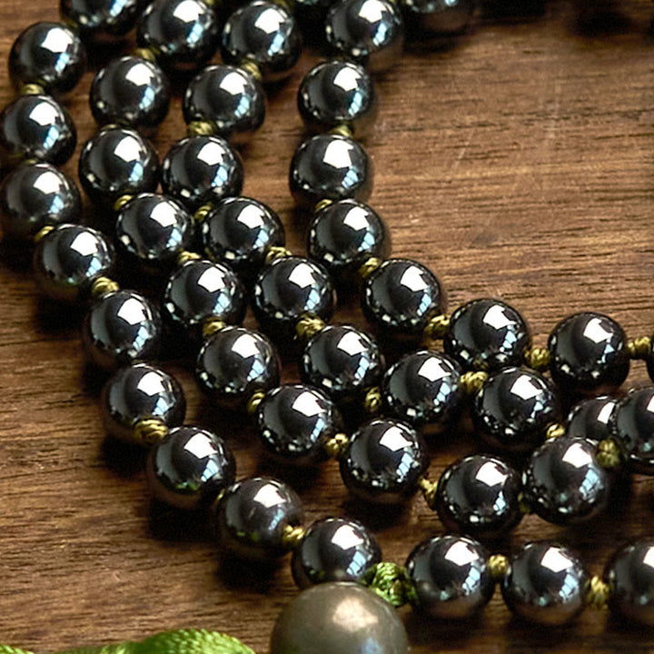 Buddha Stones 108Malaビーズ 天然石 ヘマタイト タッセル パワフルブレスレット