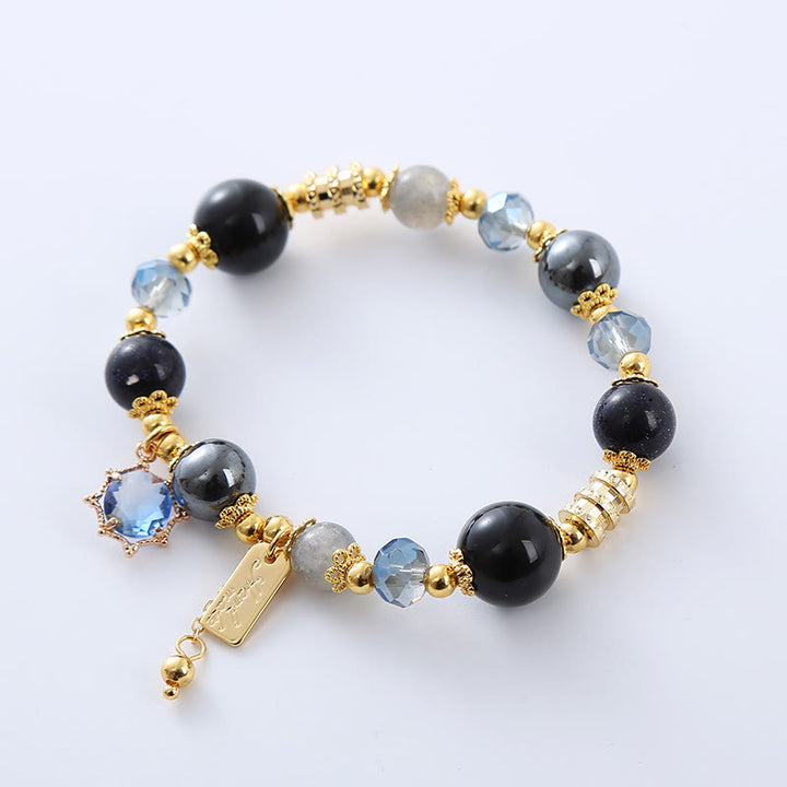 Buddha Stones天然黒曜石 ヘマタイト ブルーサンドストーン 強度ブレスレット