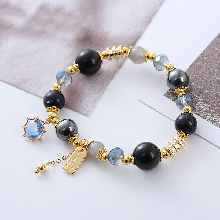 Buddha Stones天然黒曜石 ヘマタイト ブルーサンドストーン 強度ブレスレット