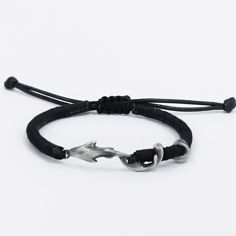 Buddha Stones999スターリングシルバー シャーク ブラックワックスロープ守護ブレスレット - image 2