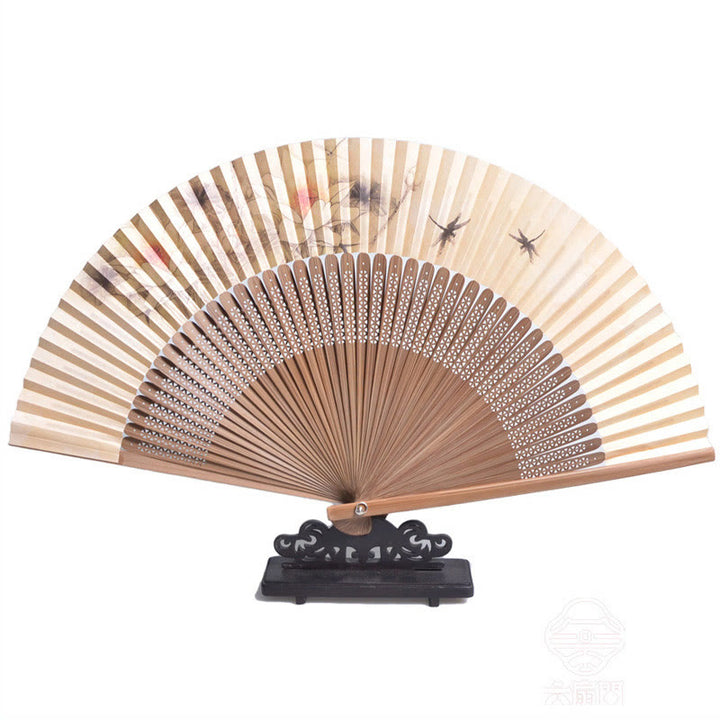 Buddha Stones、蓮、トンボ、牡丹、蝶、手持ち紙、竹製扇子、22.5cm