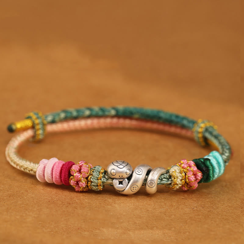 Buddha Stones999スターリングシルバー 蛇年 ハンドメイド銅貨守護編みブレスレット - グリーンピンク - 18~22cm - image 11