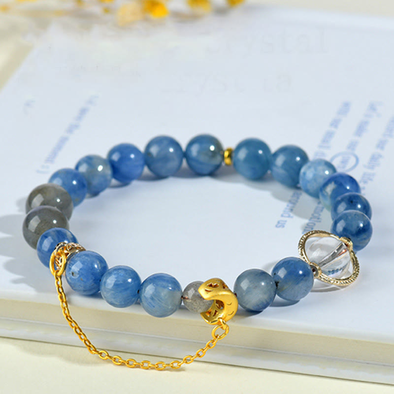 Buddha Stones天然カイヤナイト ラブラドライト ホワイトクリスタル 三日月 コミュニケーションブレスレット