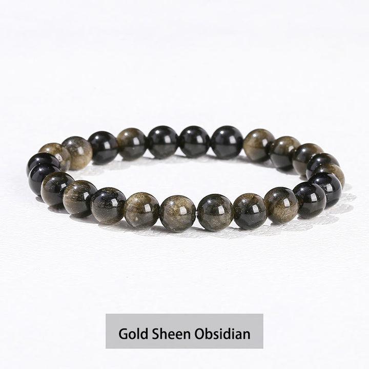 Buddha Stones各種クリスタルストーンアメジストグリーンアベンチュリンローズクォーツヒーリングブレスレット - ゴールドシーンオブシディアン - 10mm(手首周り14~16cm) - image 8