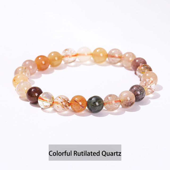 Buddha Stones各種クリスタルストーンアメジストグリーンアベンチュリンローズクォーツヒーリングブレスレット - カラフルなルチルクォーツ - 10mm(手首周り14~16cm) - image 20