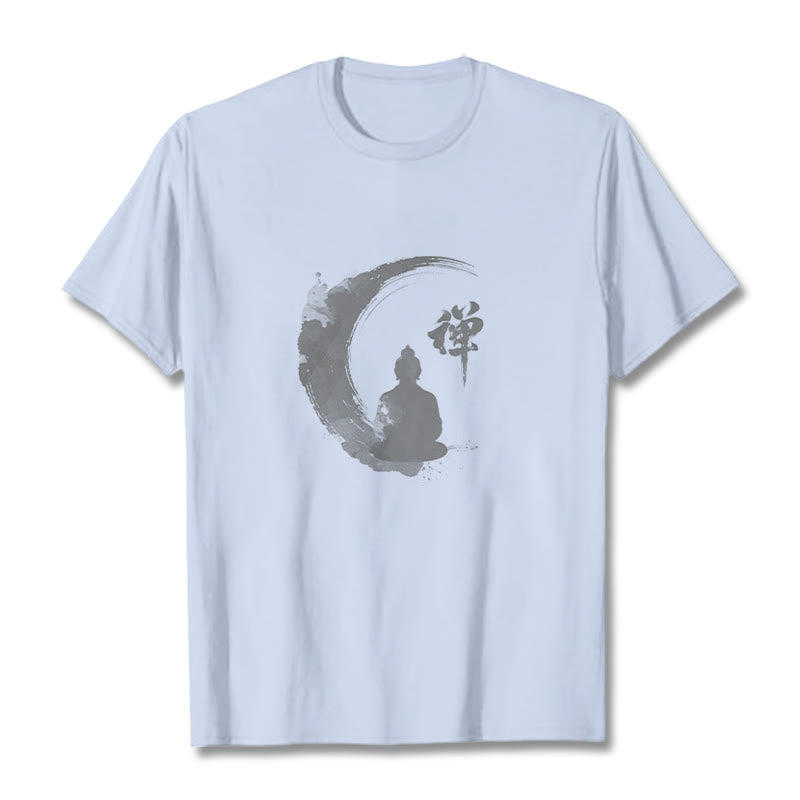 Buddha Stones、瞑想する仏陀の模様、コットンTシャツ - ライトシアン - 2XL - image 19