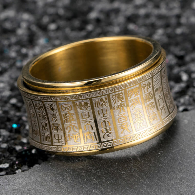 Buddha Stones チベット印章モチーフ 黄金の光マントラ入り チタン鋼製スピナーバランスリング