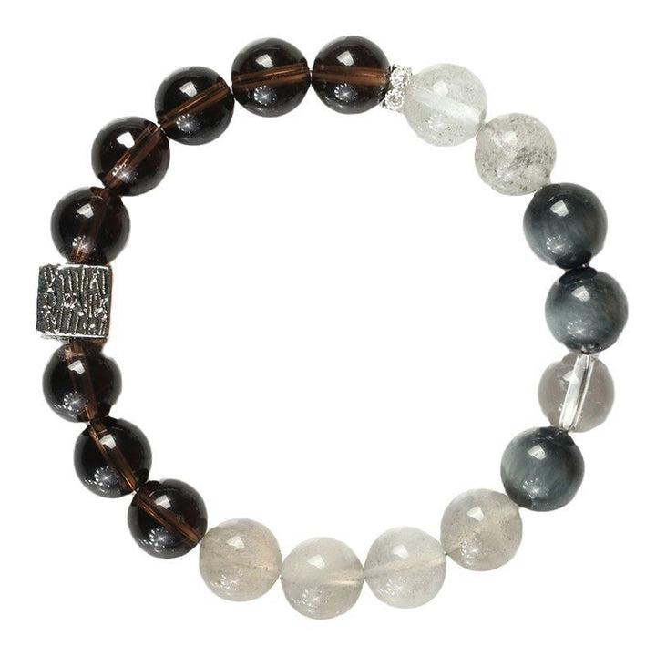 Buddha Stonesブラックオブシディアン ブラックルチルクォーツ ムーンストーン キューブ パワーブレスレット