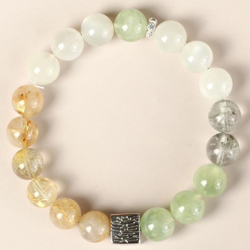 Buddha Stonesブラックオブシディアン ブラックルチルクォーツ ムーンストーン キューブ パワーブレスレット